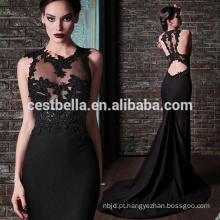 2017 Novo design alto pescoço backless andar comprimento preto sereia vestido de festa sexy longo